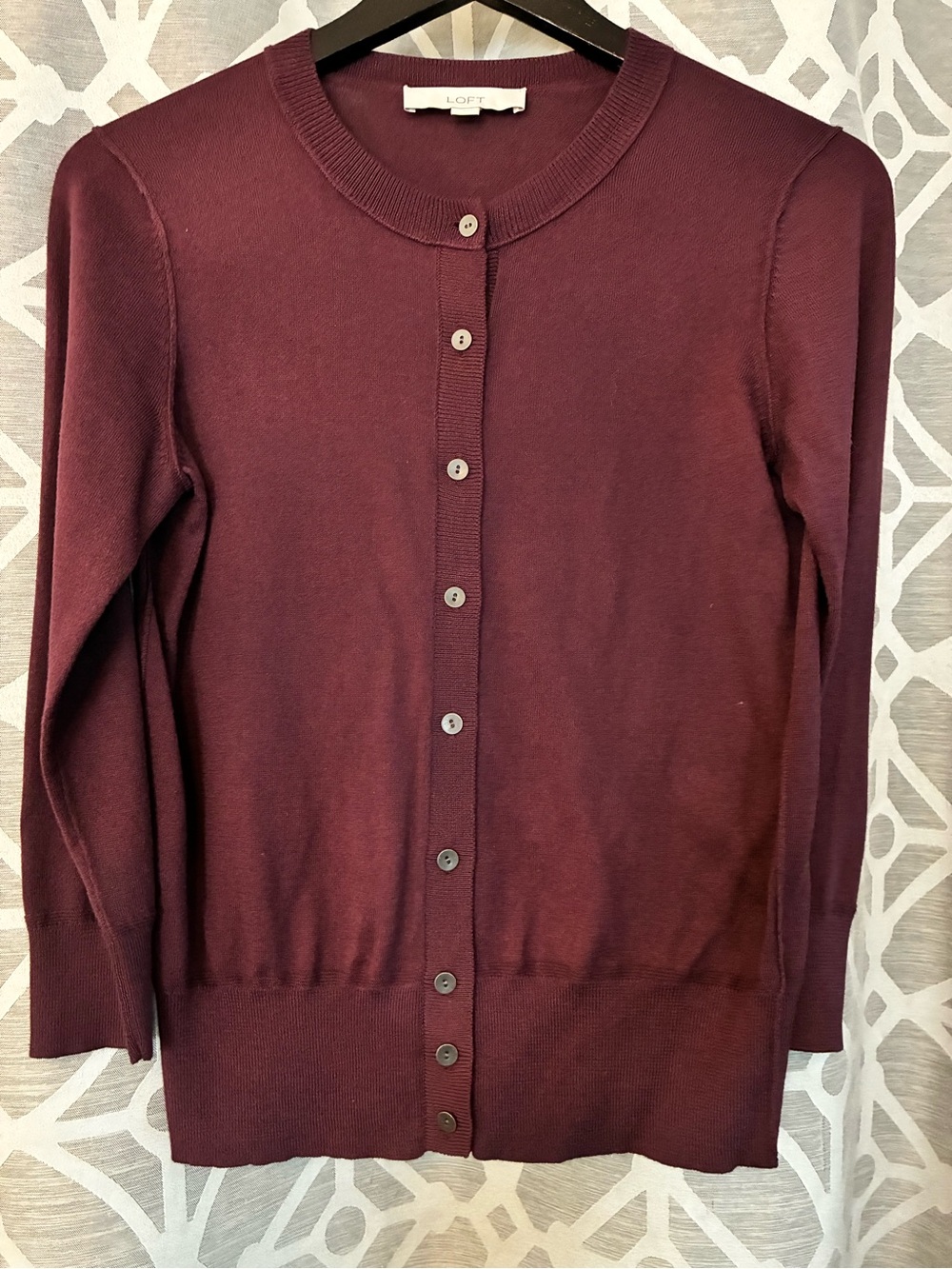 LOFT Crew Neck Cardigan (Burgundy) Size S